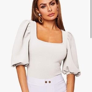 White, puff sleeve, top